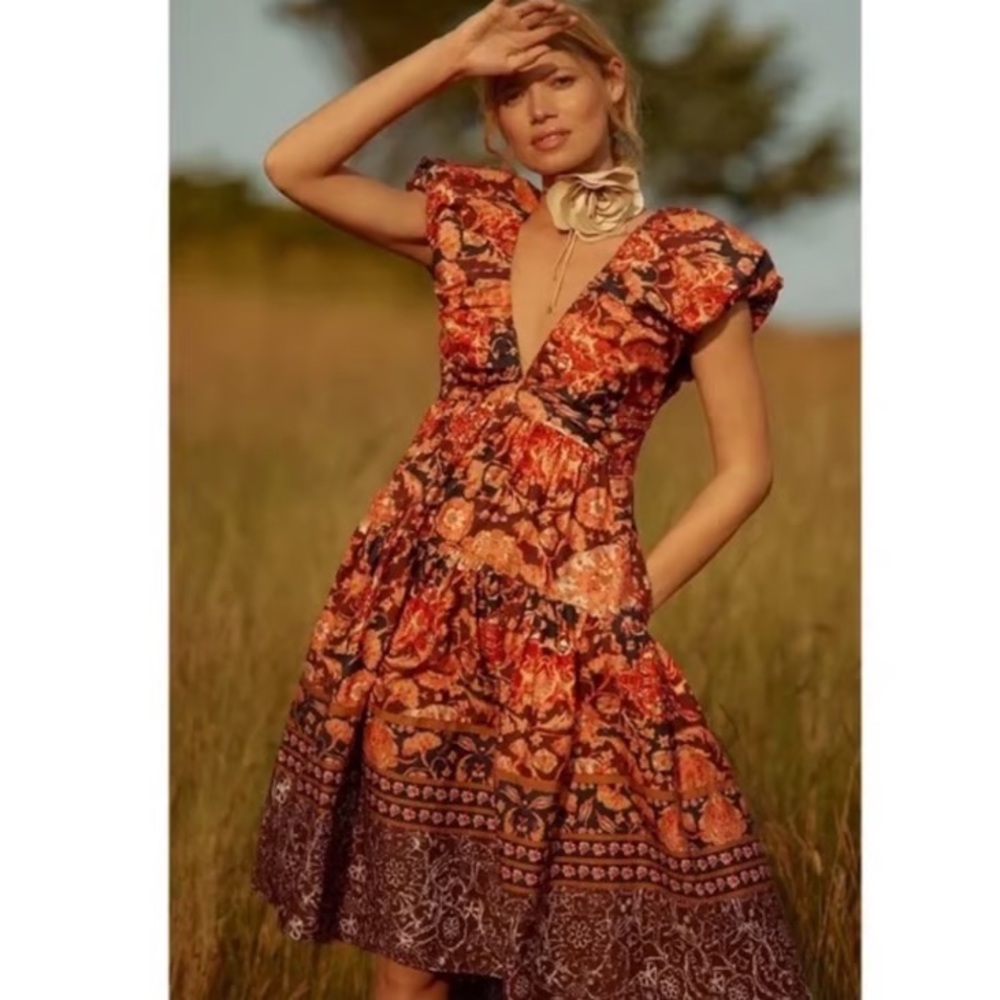 Anthro Floral V-Neck midi Dress